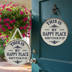 ✨Happy Place – Vintage metallskilt med slagkraftig budskap
