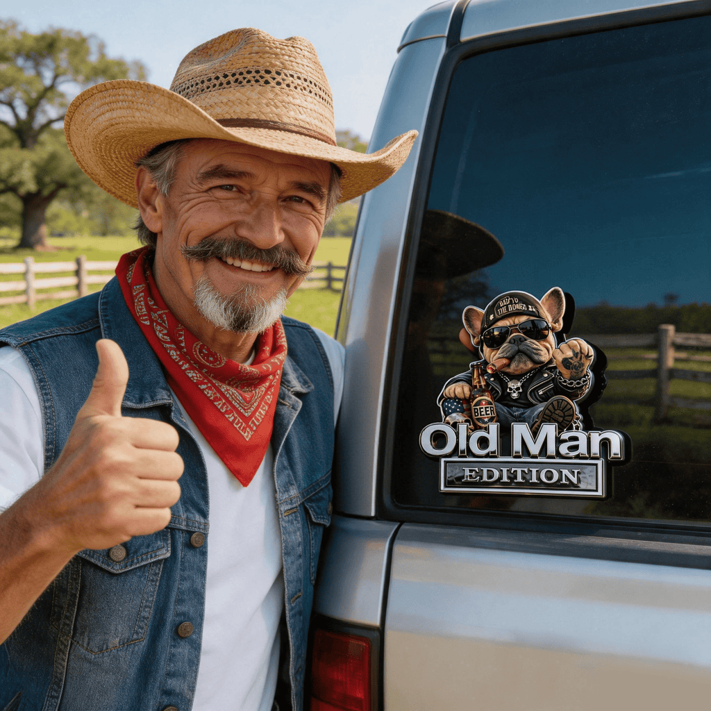 🚗 «Funny Old Man Edition»-bilmerke — krommetallmerke, perfekt gave til farsdag og bursdag til pappa, bestefar, ektemann samt eiere av pickuper og SUV-er