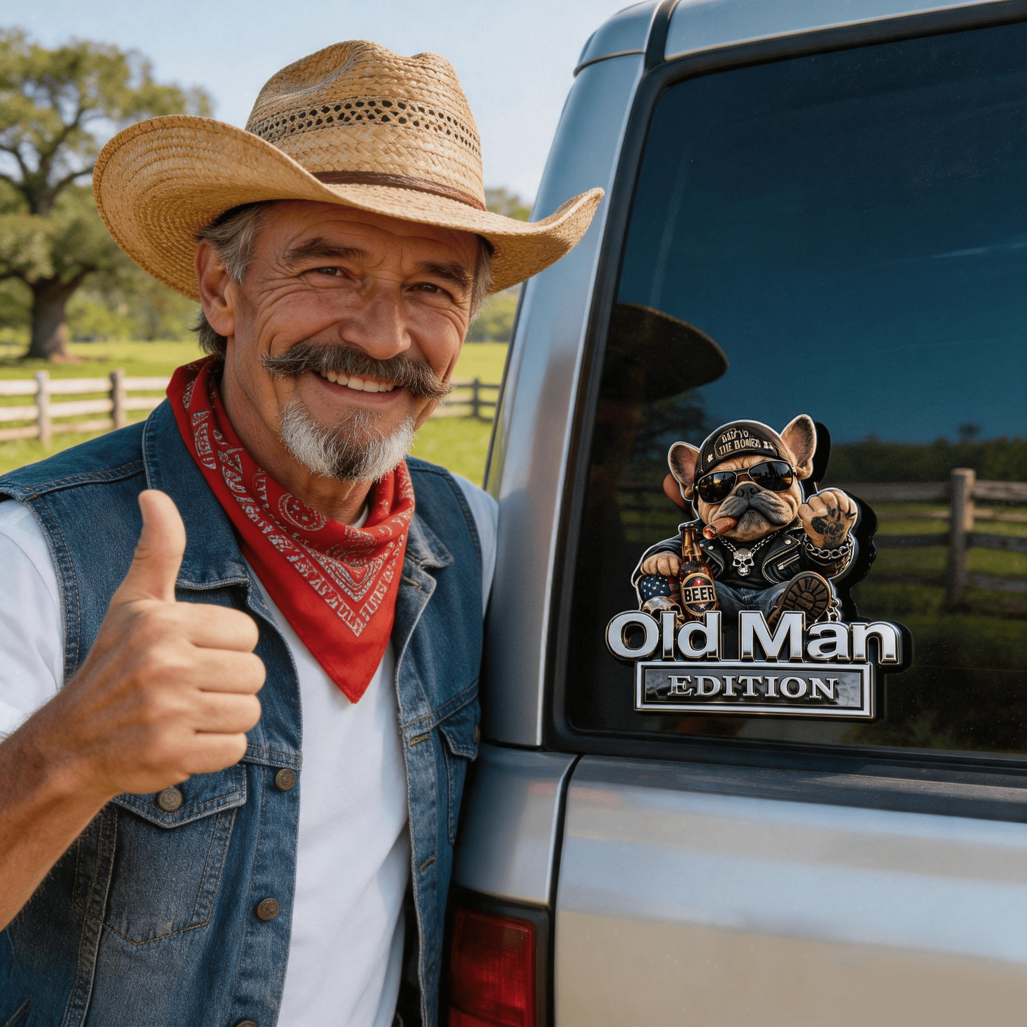 🚗 «Funny Old Man Edition»-bilmerke — krommetallmerke, perfekt gave til farsdag og bursdag til pappa, bestefar, ektemann samt eiere av pickuper og SUV-er
