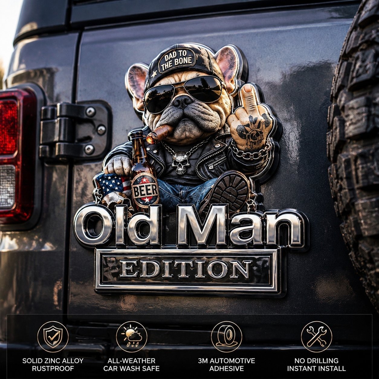 🚗 «Funny Old Man Edition»-bilmerke — krommetallmerke, perfekt gave til farsdag og bursdag til pappa, bestefar, ektemann samt eiere av pickuper og SUV-er