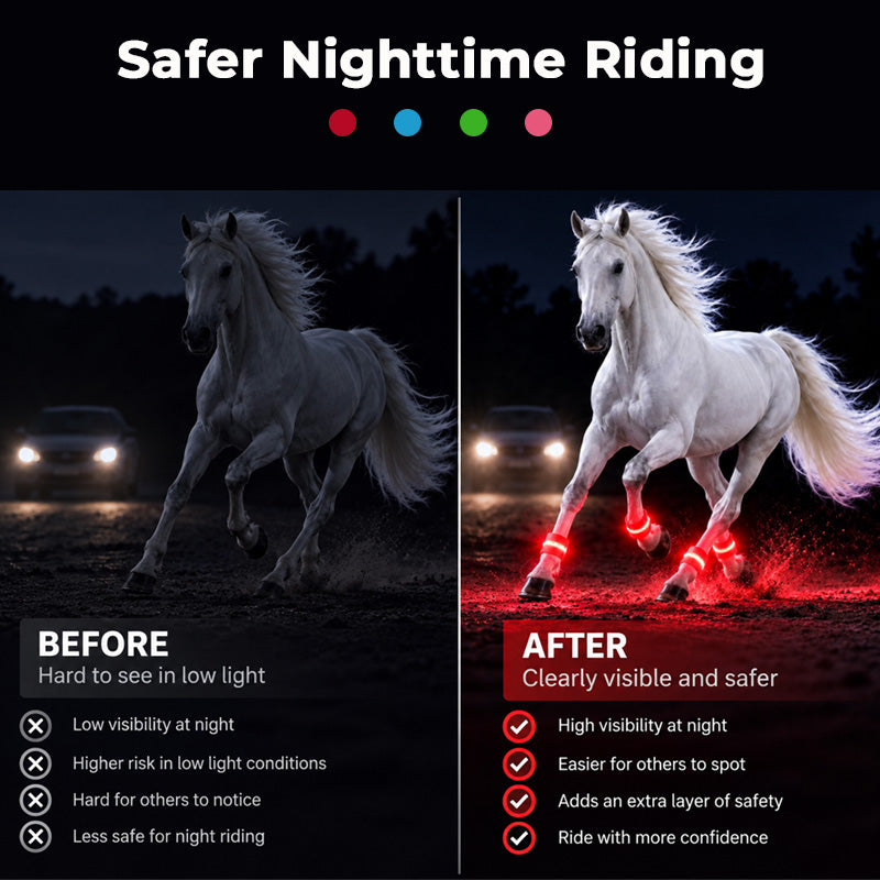 🐎LED-benbånd til hester | Lysende benbånd med høy synlighet for natt ridning