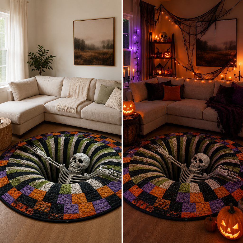 🎃3D-skjelett-vortex-vattert, rundt Halloween-teppe