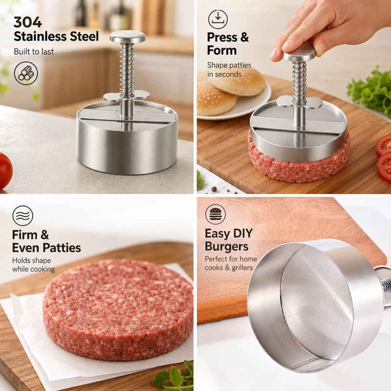 🍔 Burgerpresse i rustfritt stål | Lag perfekte, jevne burgere på en enkel måte