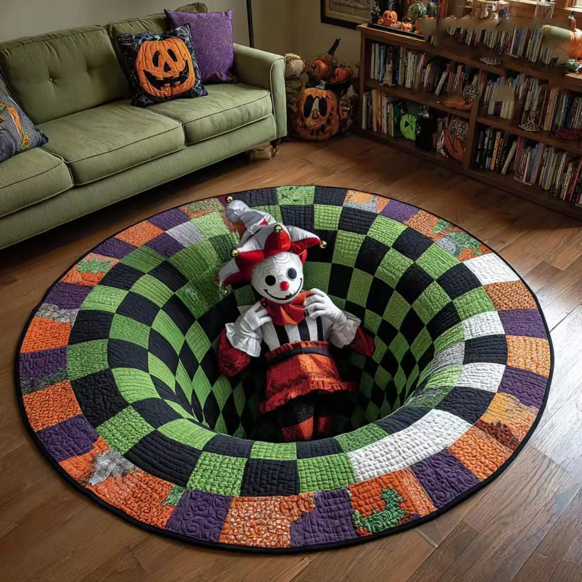 🎃3D-skjelett-vortex-vattert, rundt Halloween-teppe