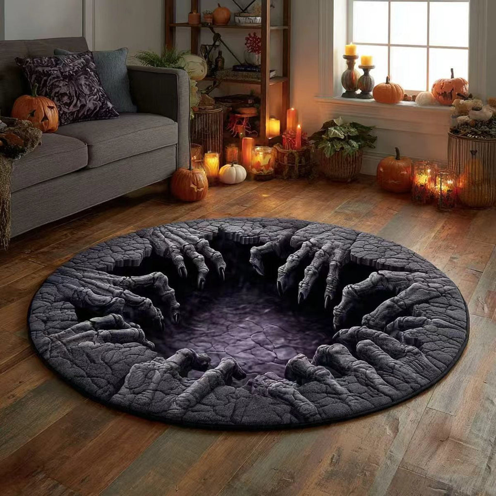 🎃3D-skjelett-vortex-vattert, rundt Halloween-teppe