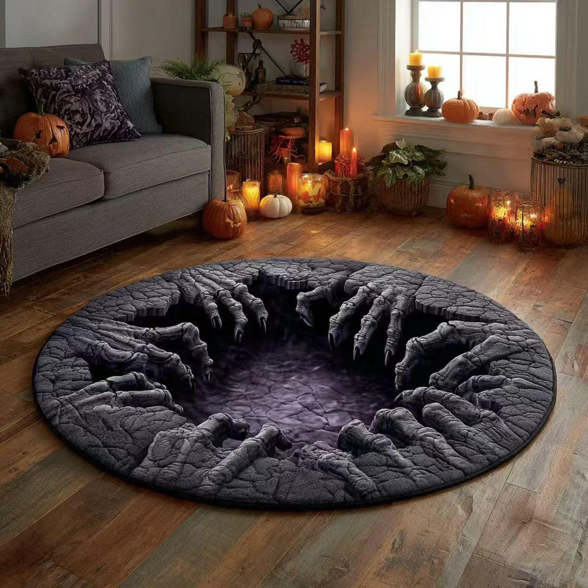 🎃3D-skjelett-vortex-vattert, rundt Halloween-teppe