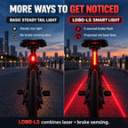 🚨 LED-baklys til sykkel med blinkende bremselys | Laser Safety Zone, batterilevetid på 22 timer (inkludert to festebraketter)