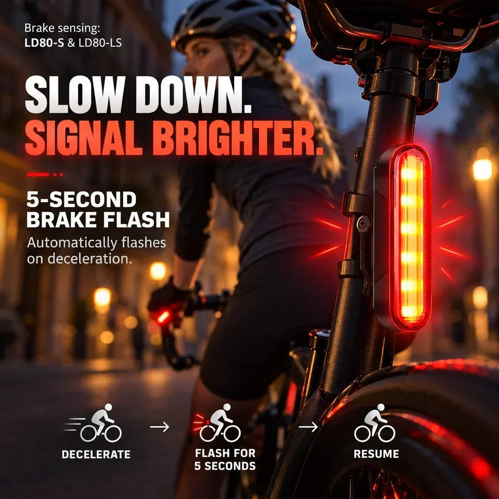🚨 LED-baklys til sykkel med blinkende bremselys | Laser Safety Zone, batterilevetid på 22 timer (inkludert to festebraketter)