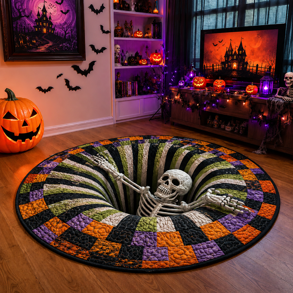 🎃3D-skjelett-vortex-vattert, rundt Halloween-teppe