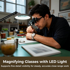 🔬✨ LED-forstørrelsesbriller med høy presisjon – utskiftbare glass, to LED-lys, håndfrie 💡